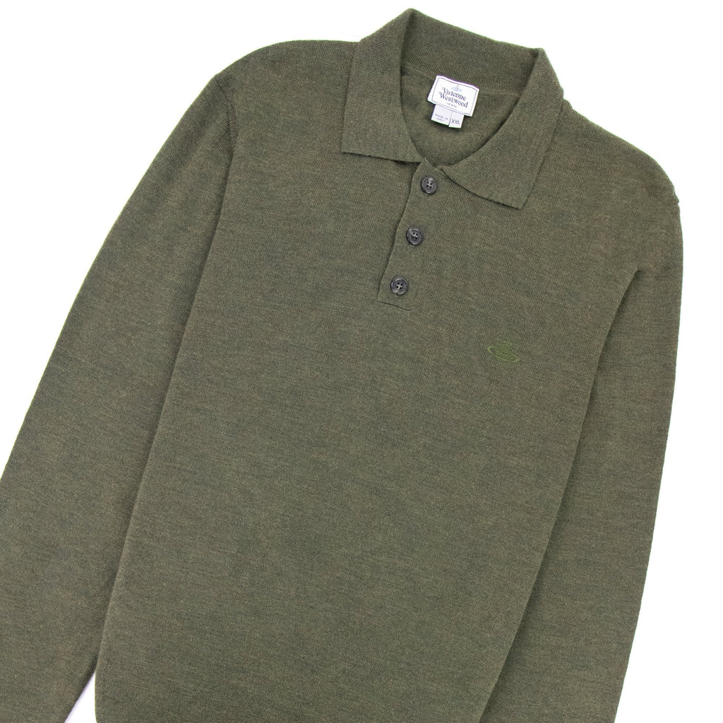 Vivienne Westwood Logo Knitted Long Sleeve Polo Khaki