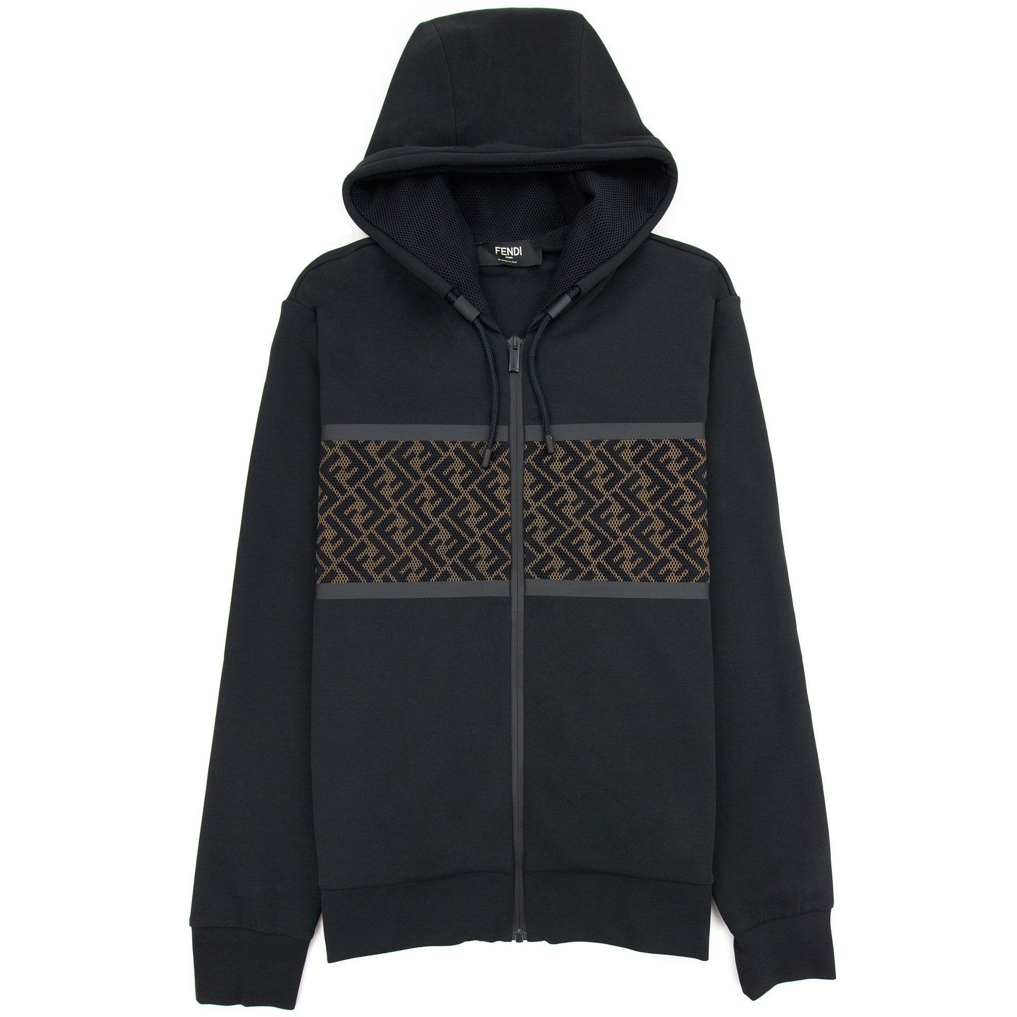 Fendi Mesh FF Logo Zip Up Sweatshirt Black