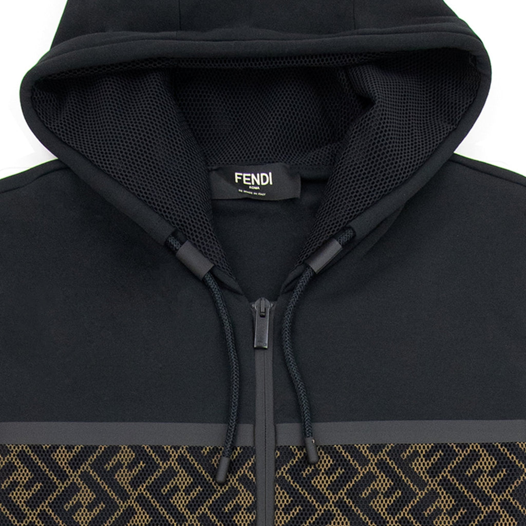 Fendi Mesh FF Logo Zip Up Sweatshirt Black