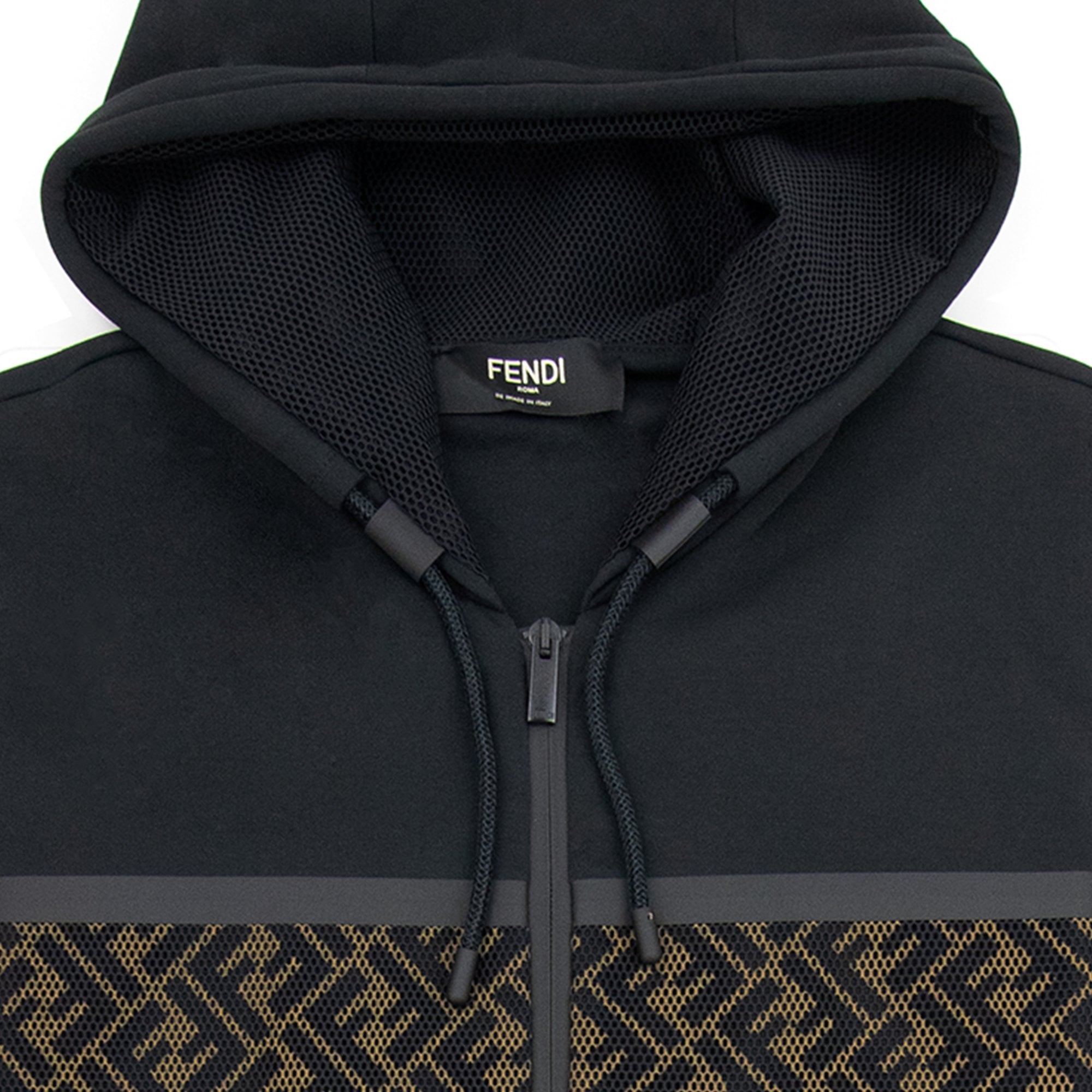 Fendi Mesh FF Logo Zip Up Sweatshirt Black