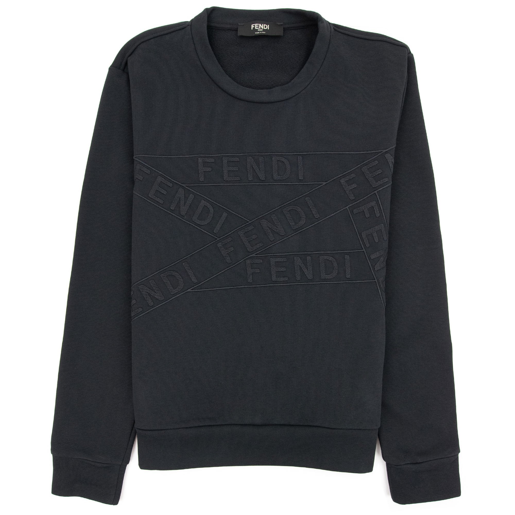 Fendi Brand Tape Crewneck Sweatshirt Black