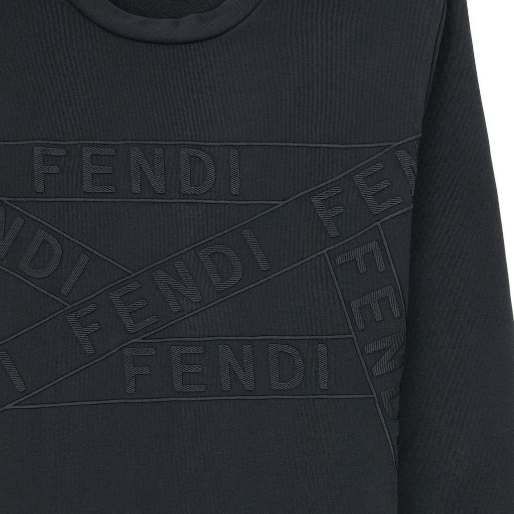Fendi Brand Tape Crewneck Sweatshirt Black