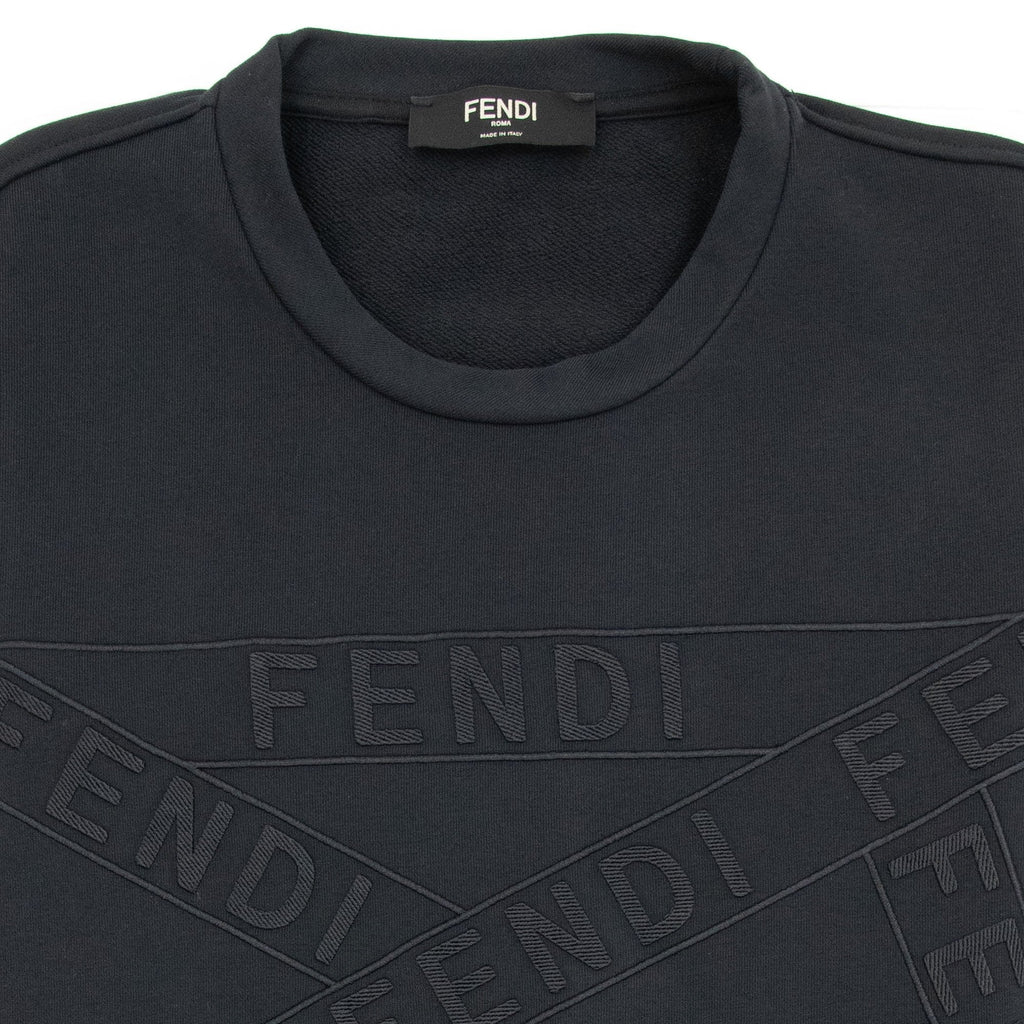 Fendi Brand Tape Crewneck Sweatshirt Black