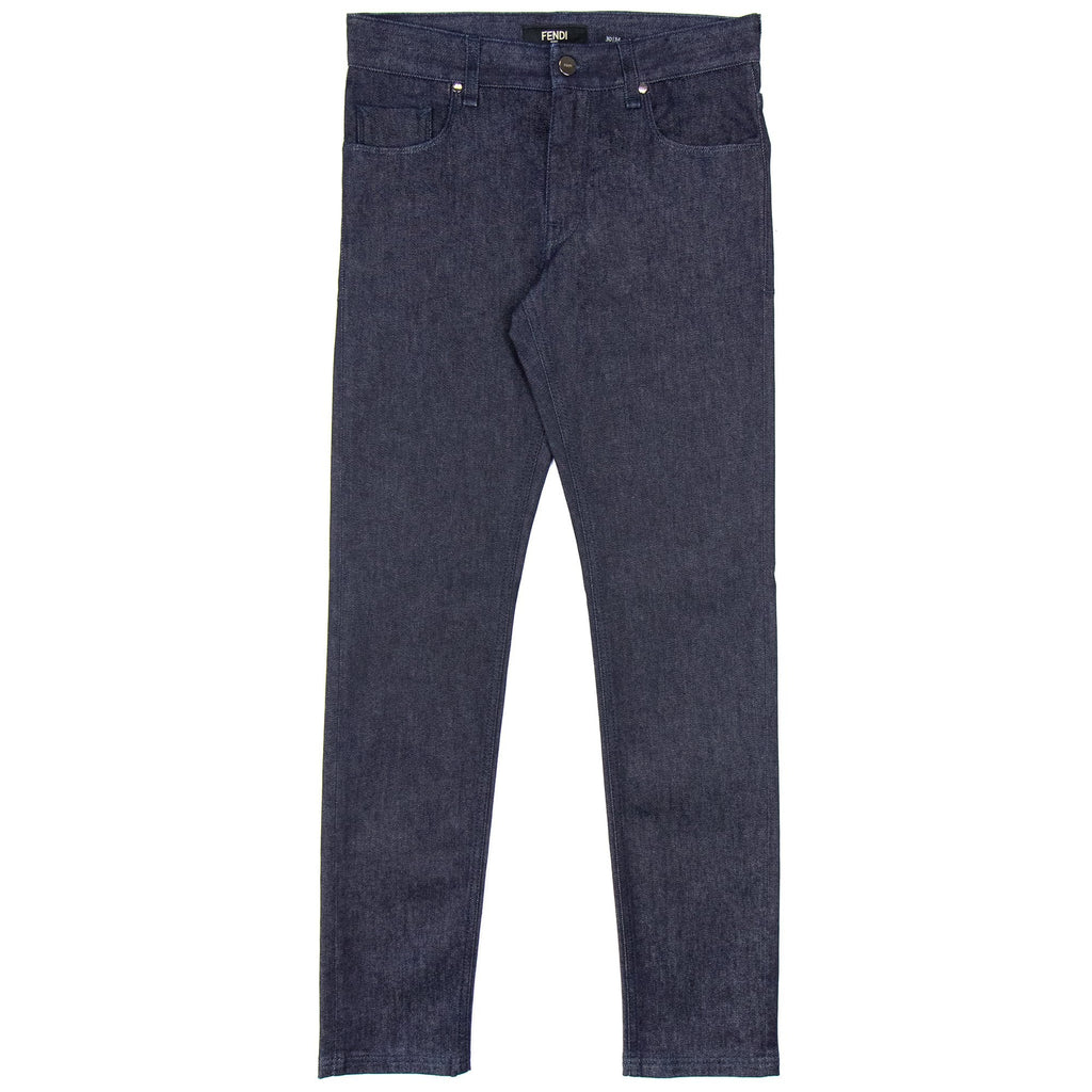 Fendi Effect Lasered FF Logo Jeans Dark Blue