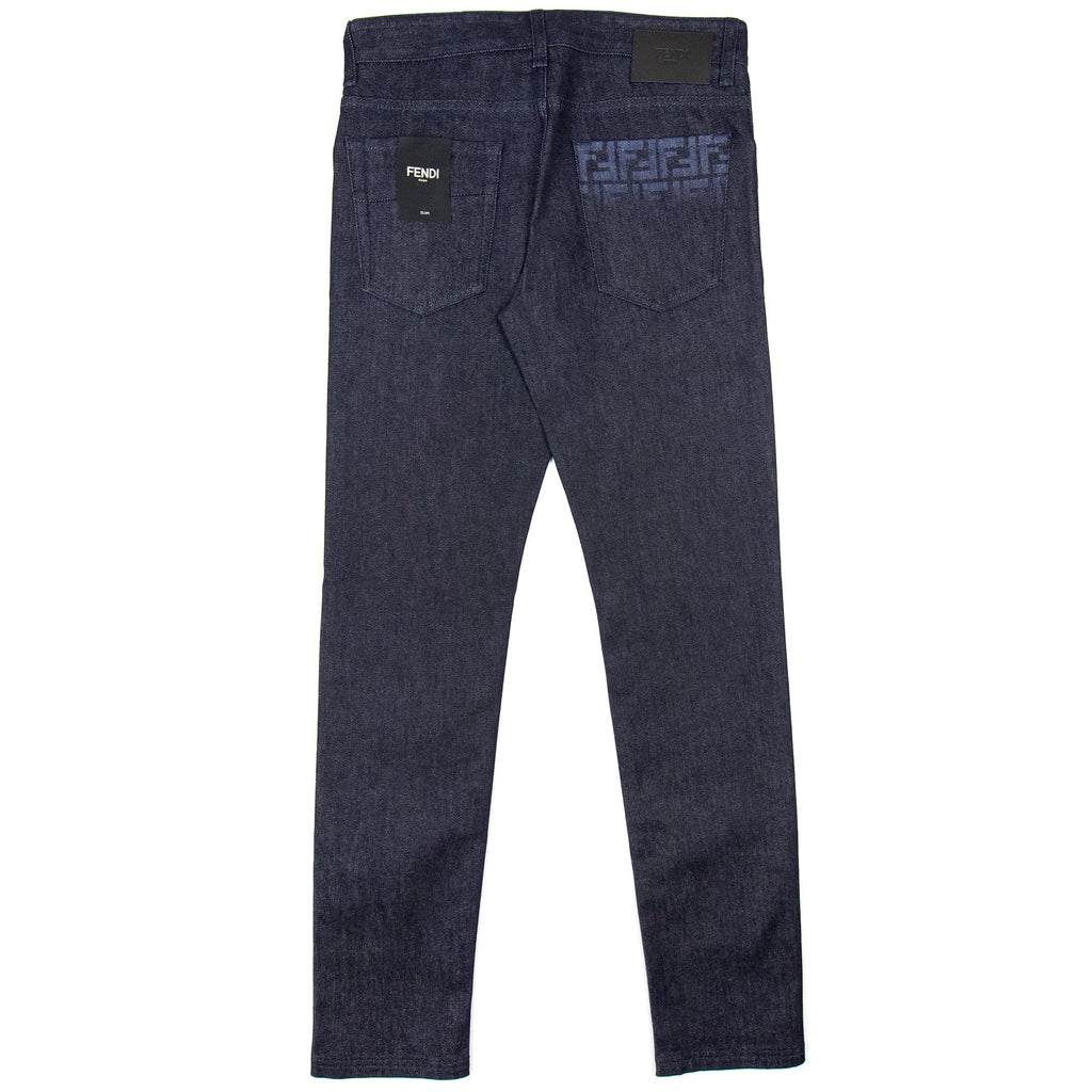 Fendi Effect Lasered FF Logo Jeans Dark Blue