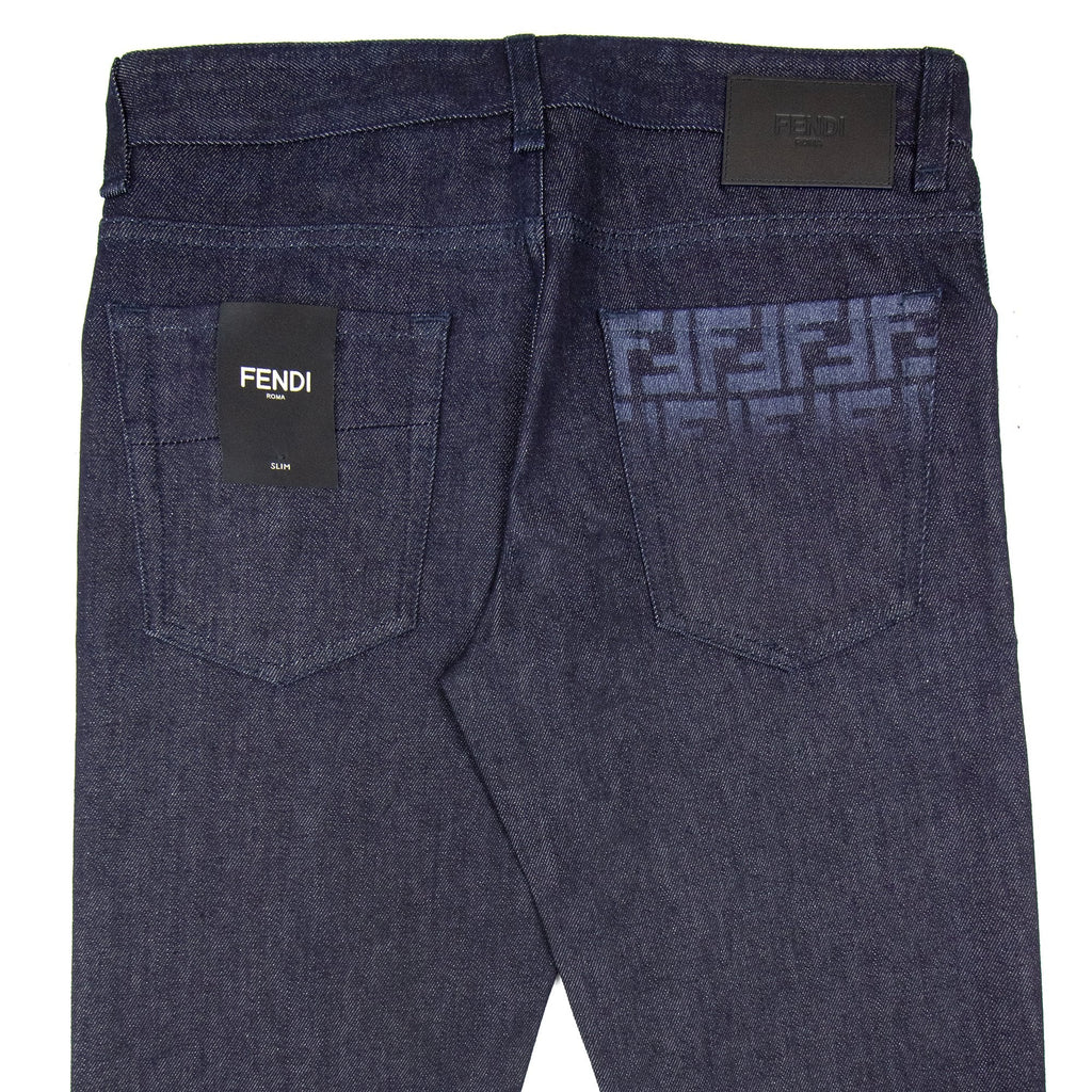 Fendi Effect Lasered FF Logo Jeans Dark Blue