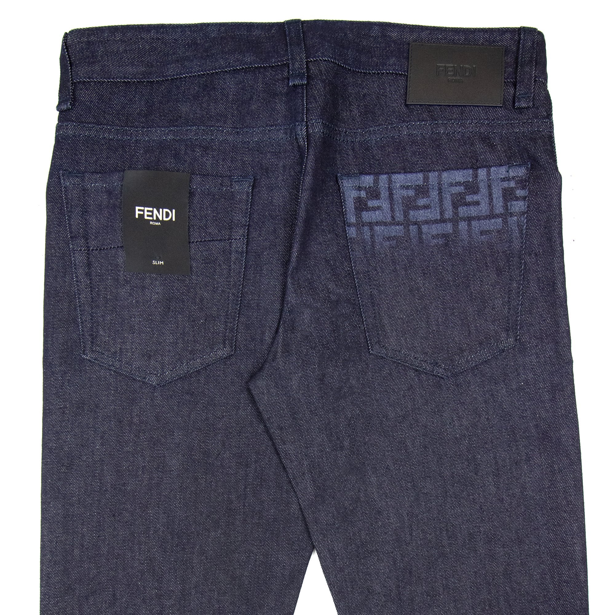 Fendi Effect Lasered FF Logo Jeans Dark Blue