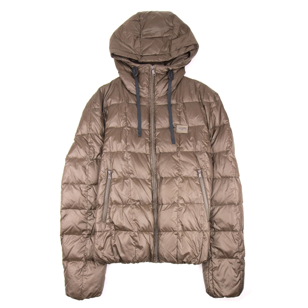 Dolce & Gabbana Logo Hooded Puffa Jacket Brown