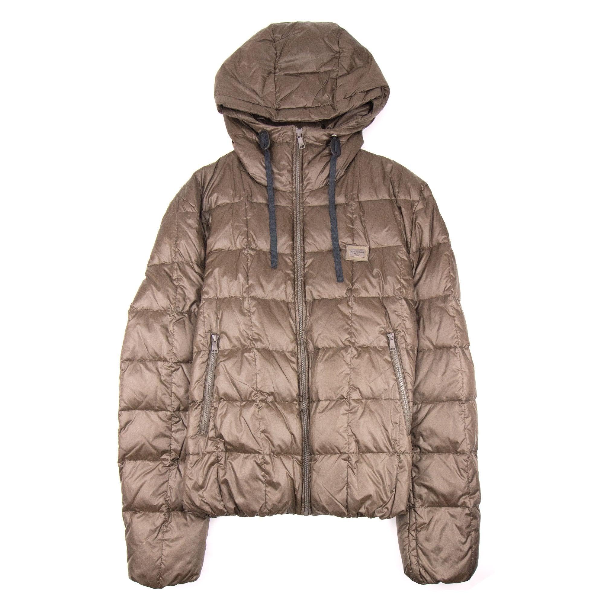 Dolce & Gabbana Logo Hooded Puffa Jacket Brown