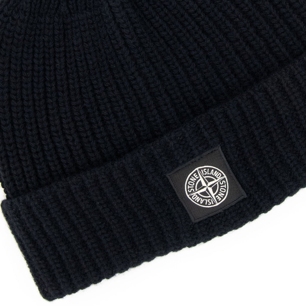 Stone Island Logo Wool Knit Beanie Black V0029