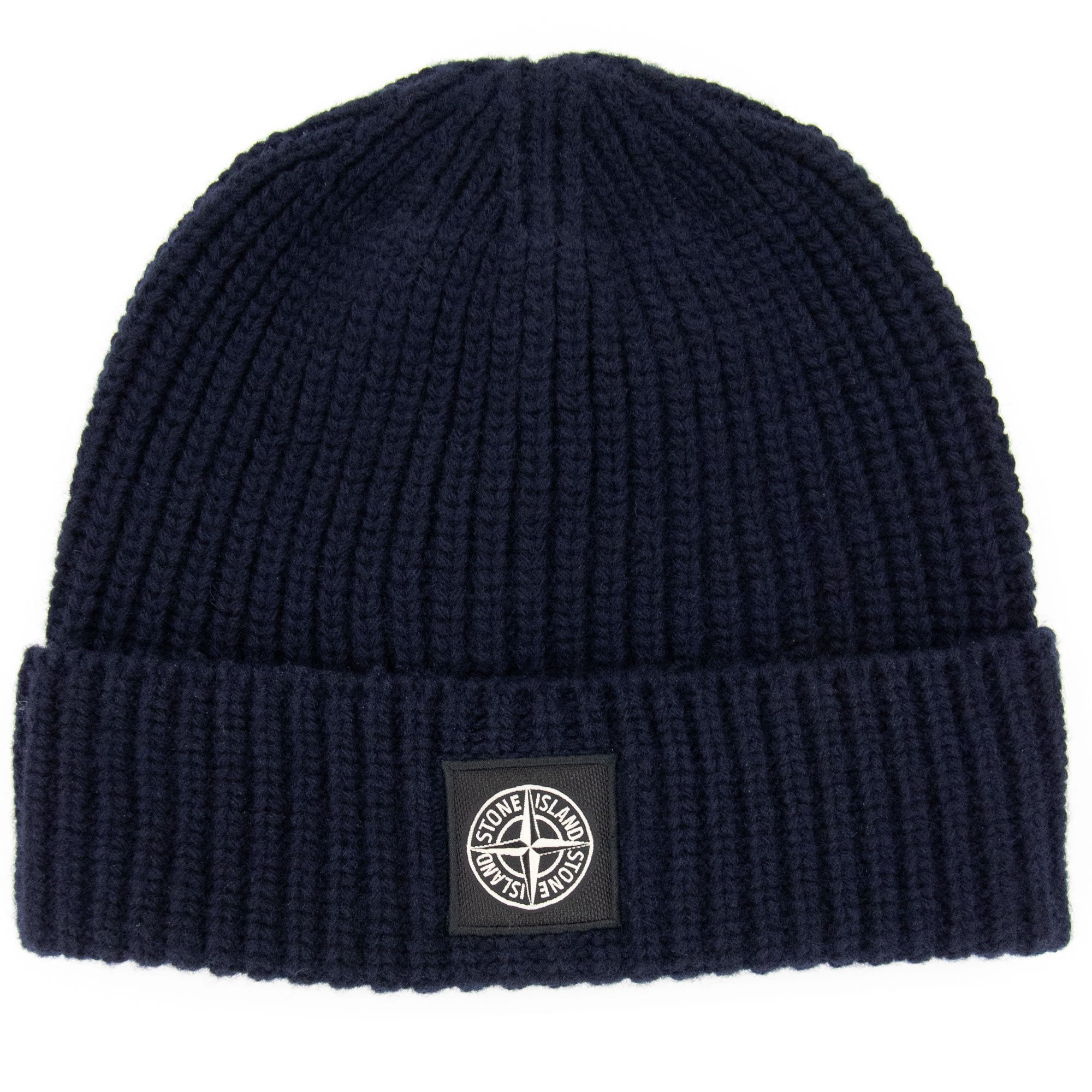 Stone Island Logo Wool Knit Beanie Navy V0020