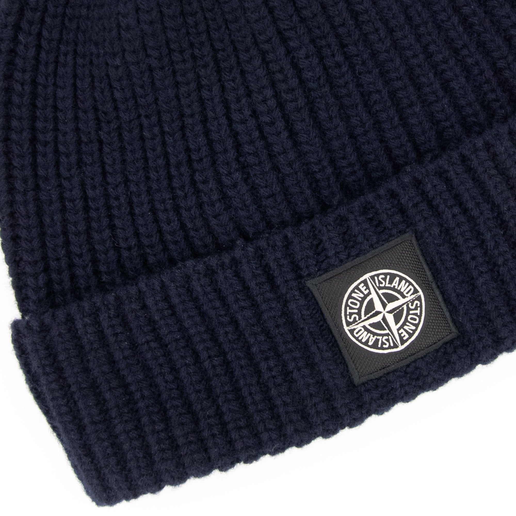 Stone Island Logo Wool Knit Beanie Navy V0020