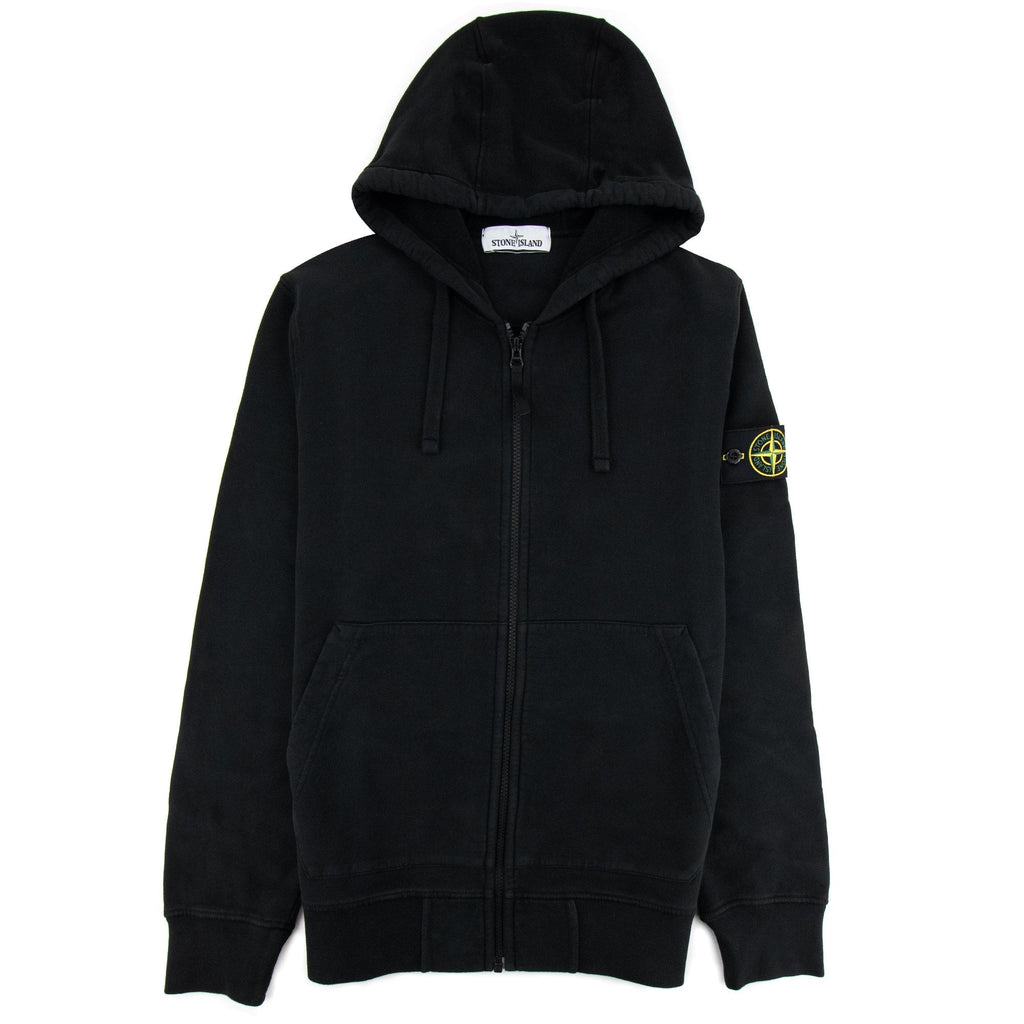 Stone Island Open Zip Up Hooded Sweatshirt Black V0029