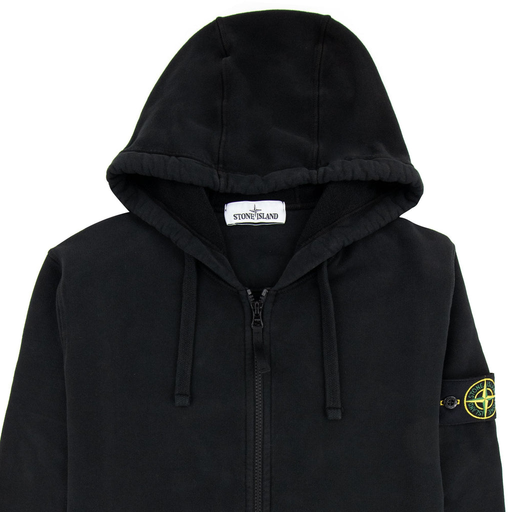Stone Island Open Zip Up Hooded Sweatshirt Black V0029