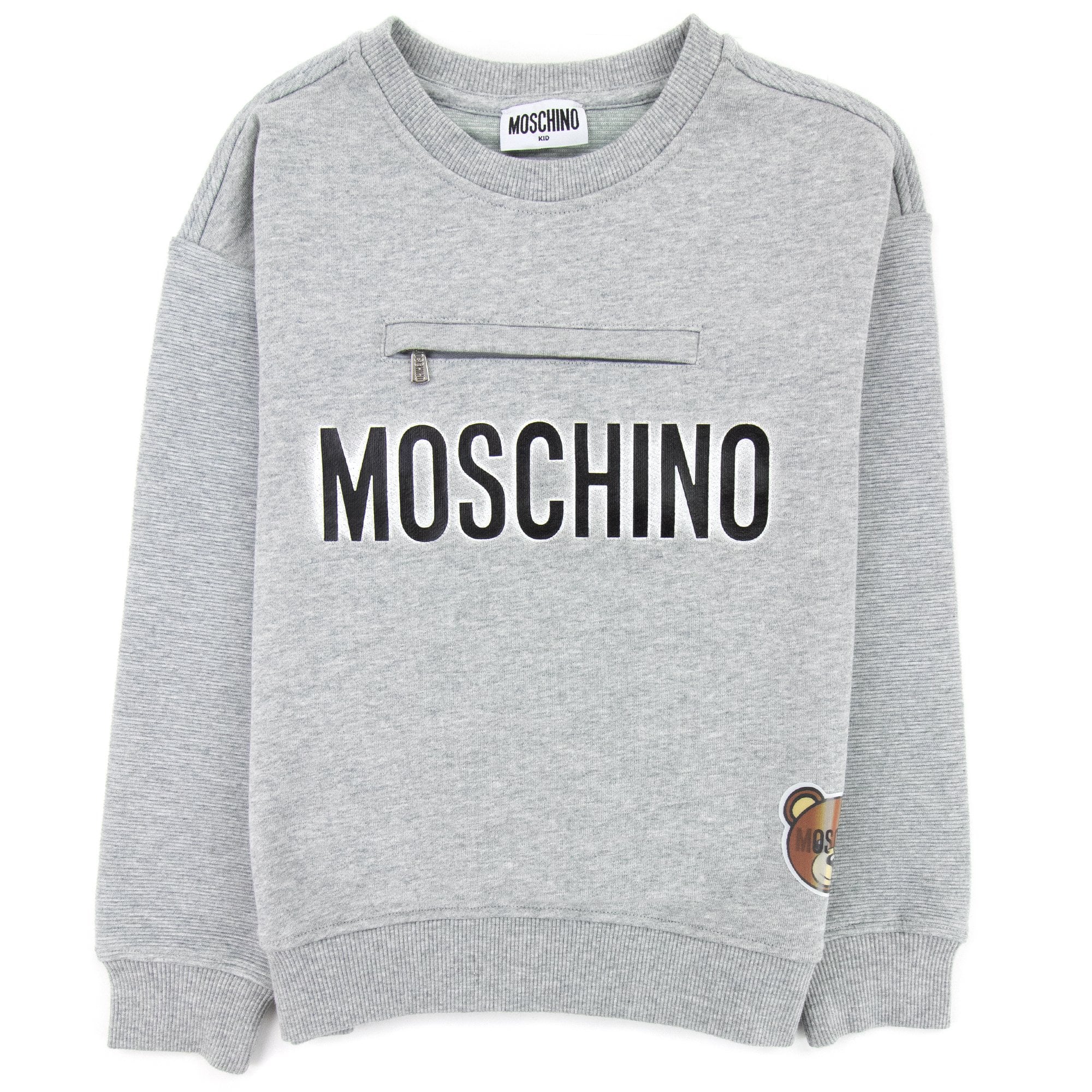 Moschino Kids Zip Pocket Cotton Sweatshirt Grey 60901