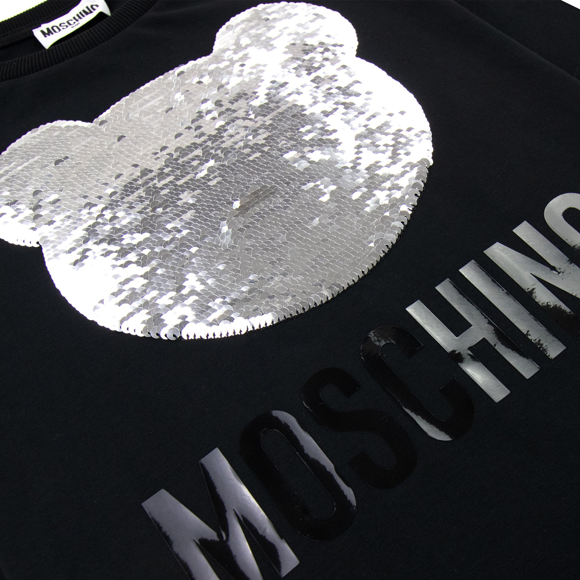 Moschino Kids Sequin Bear Logo T Shirt Black 60100