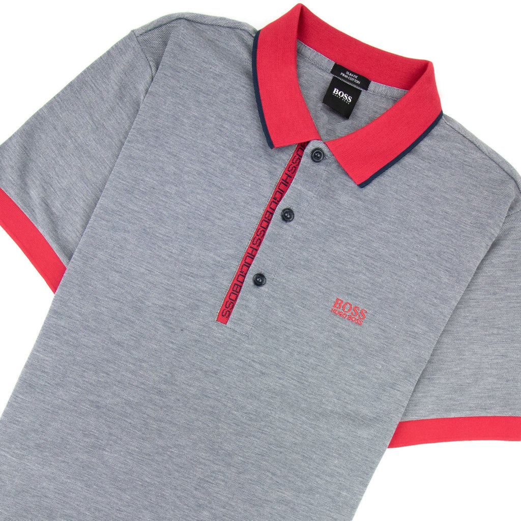 Hugo Boss Paule 4 Short Sleeve Polo Shirt Grey Marl/red