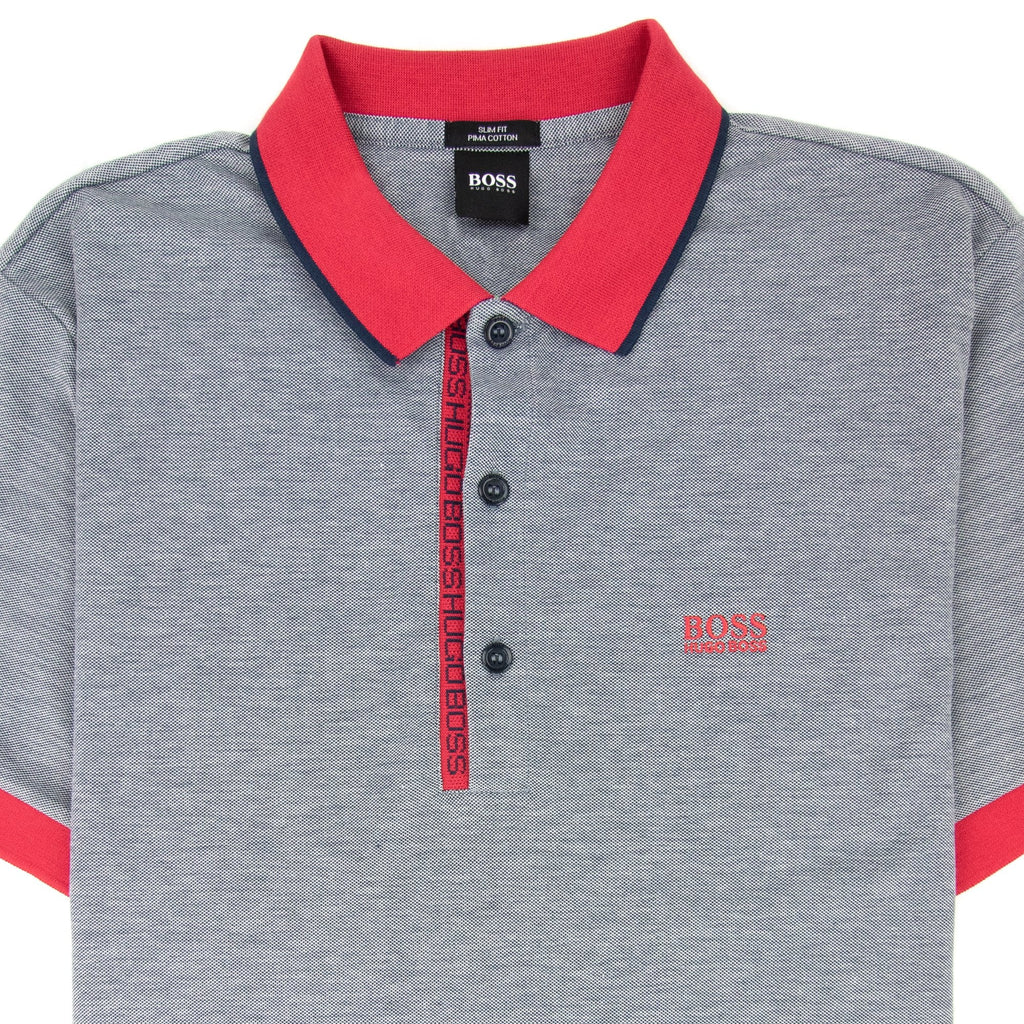 Hugo Boss Paule 4 Short Sleeve Polo Shirt Grey Marl/red