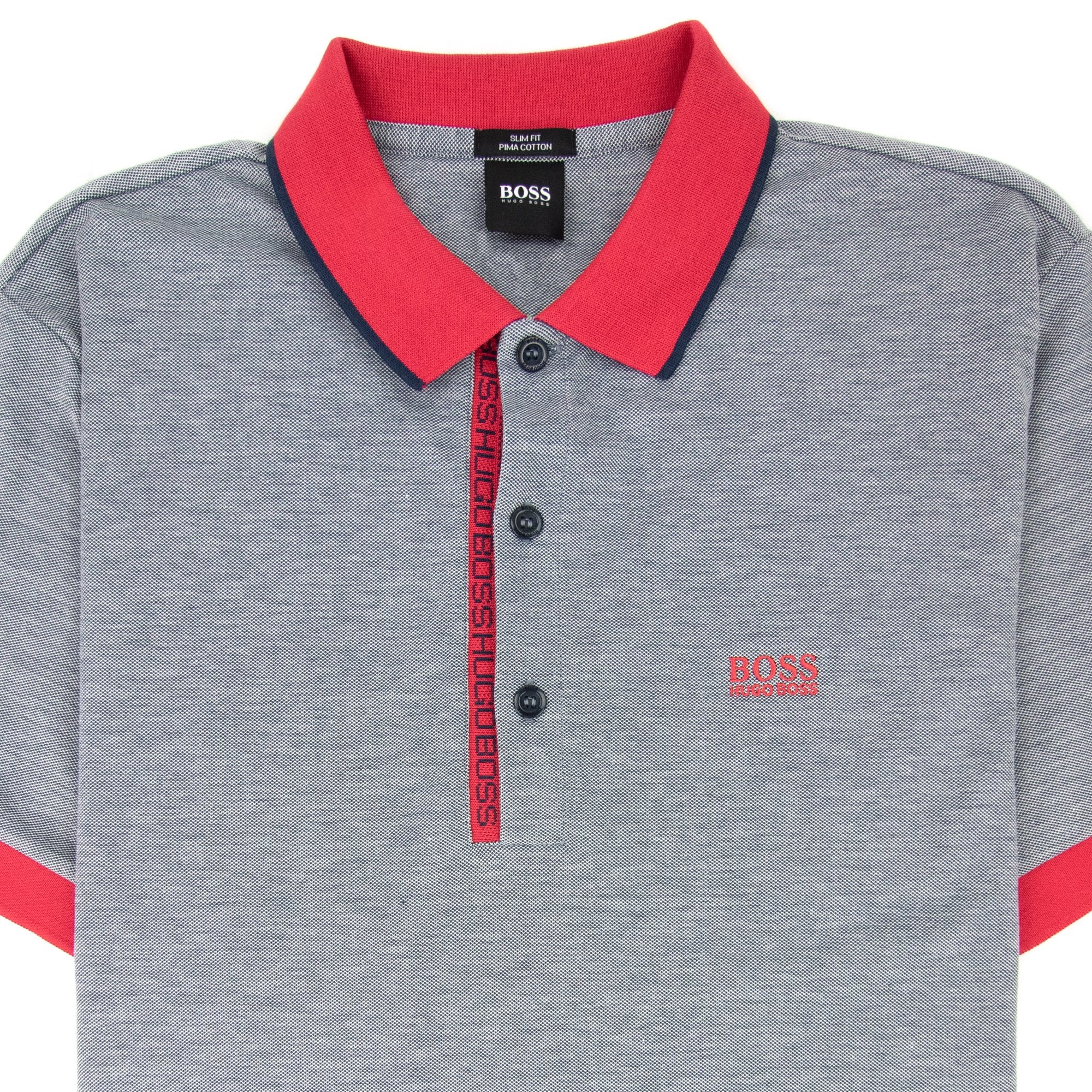 Hugo Boss Paule 4 Short Sleeve Polo Shirt Grey Marl/red