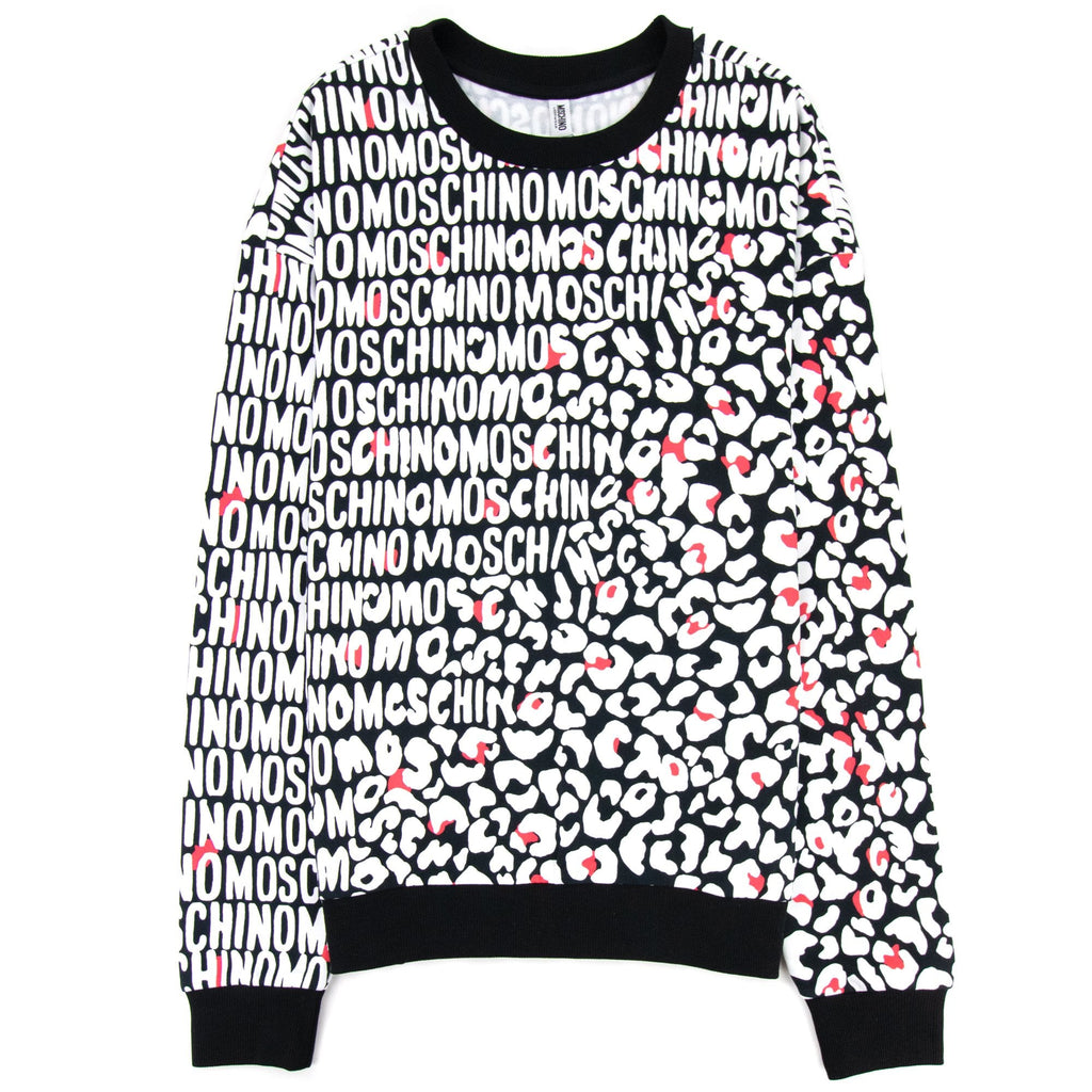Moschino Underwear Leopard Print Crew Neck Sweatshirt White/black 5118