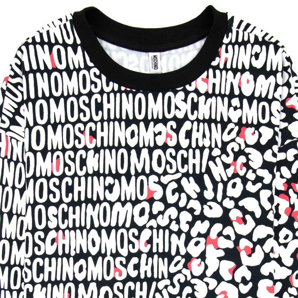 Moschino Underwear Leopard Print Crew Neck Sweatshirt White/black 5118