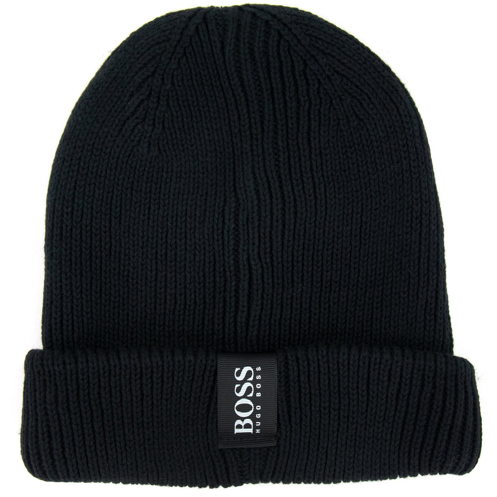 Hugo Boss Kids Cotton Beanie Hat Black