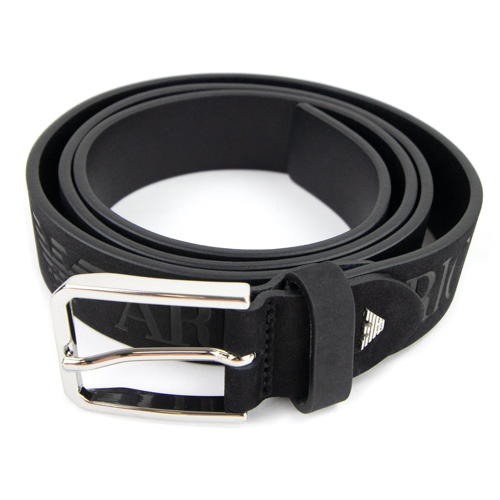 Emporio Armani Embossed Logo Nubuck Leather Belt Black