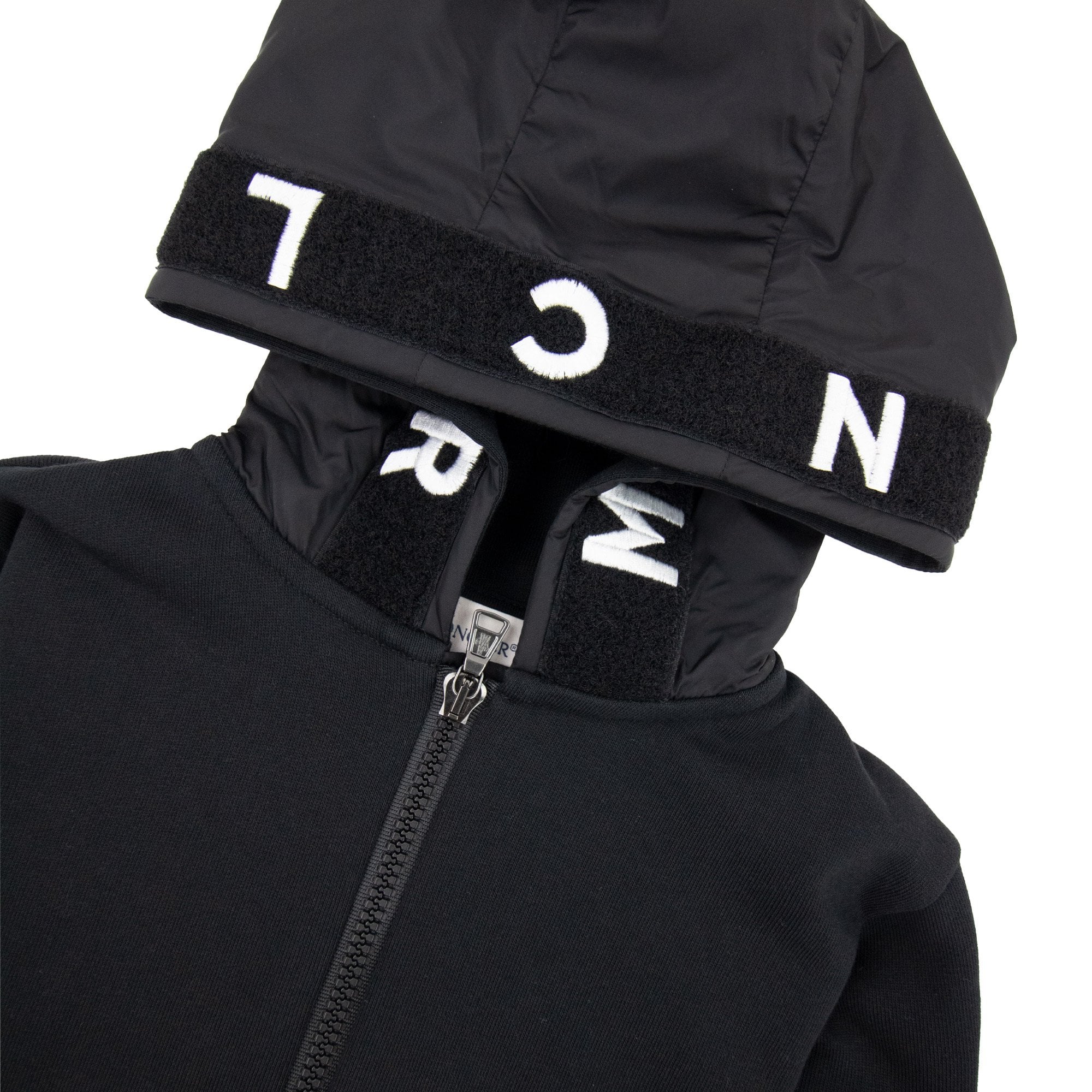 Moncler Junior Zip Badge Hoody Bold Letters Black