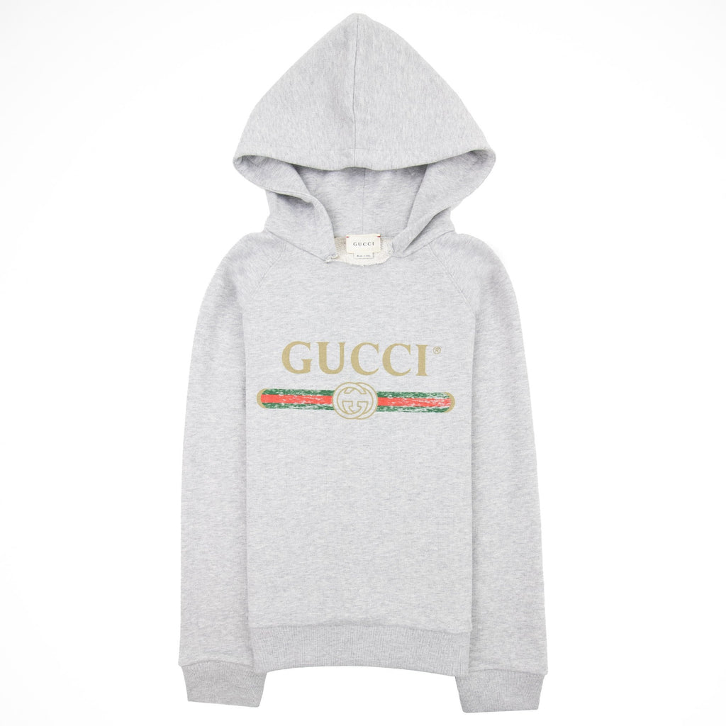 Gucci Junior Logo Print Hooded Sweatshirt Grey 1676