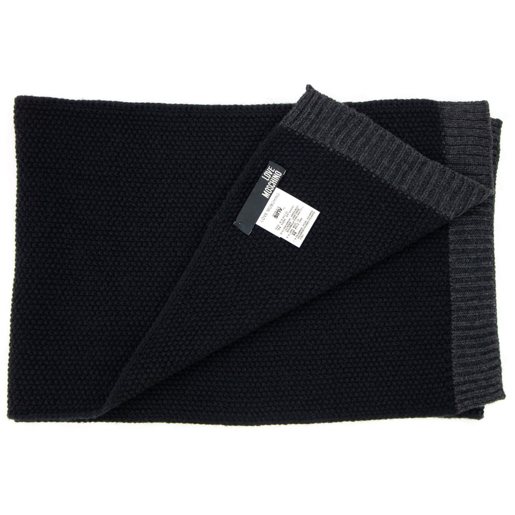Love Moschino Metal Logo Lambs Wool Scarf Dark Navy