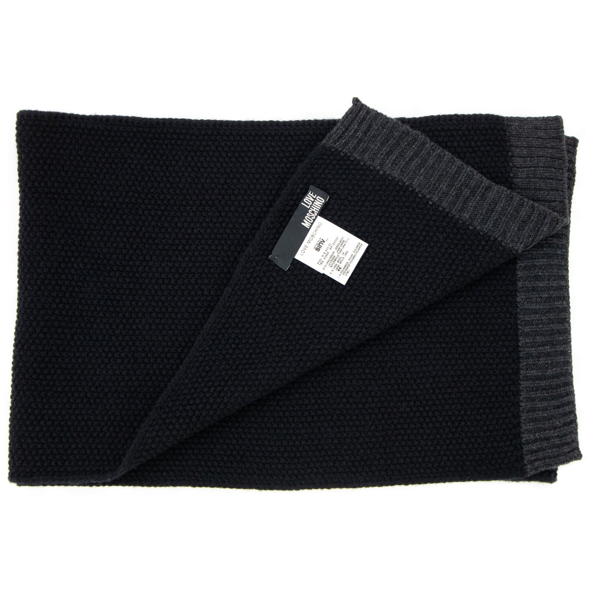Love Moschino Metal Logo Lambs Wool Scarf Dark Navy