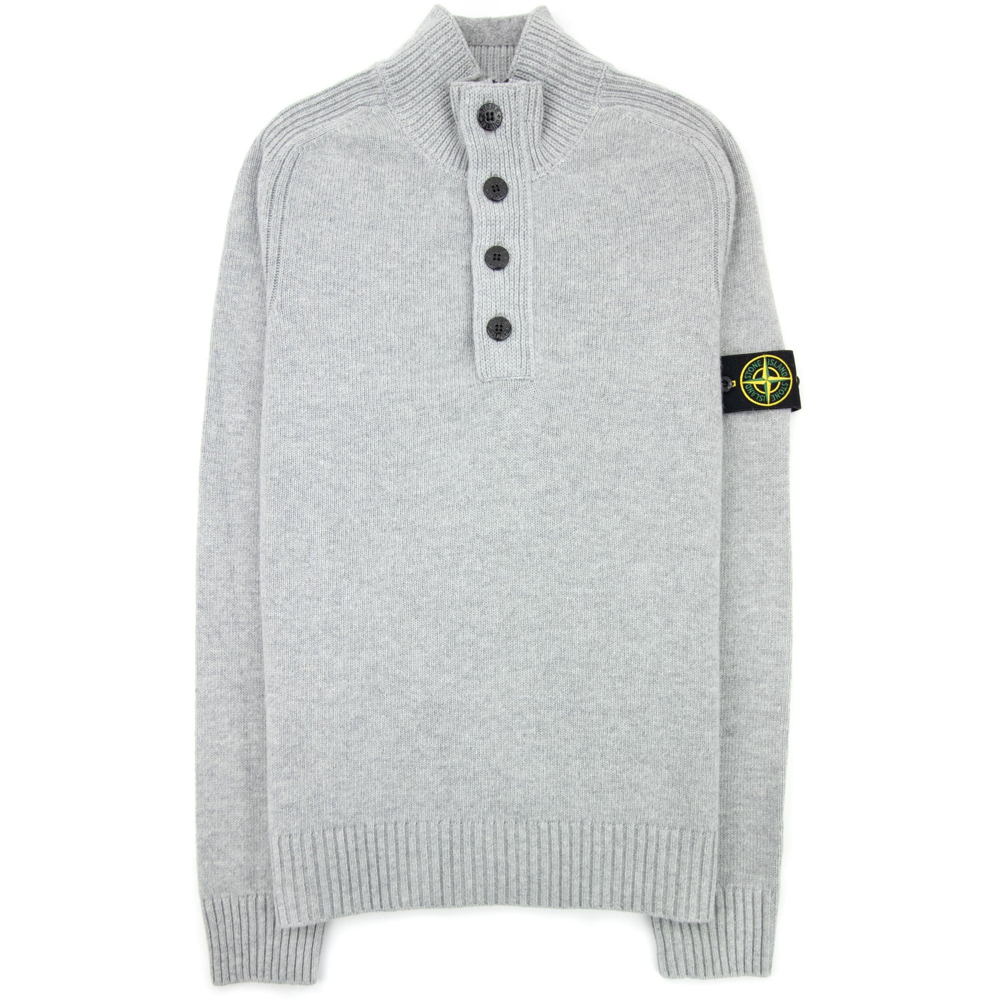 Stone Island Zip And Button Pop Over Sweater Light Grey Voo61