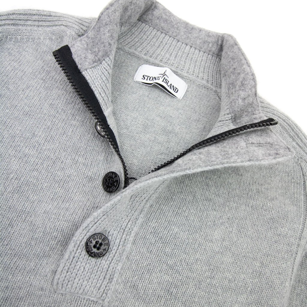 Stone Island Zip And Button Pop Over Sweater Light Grey Voo61