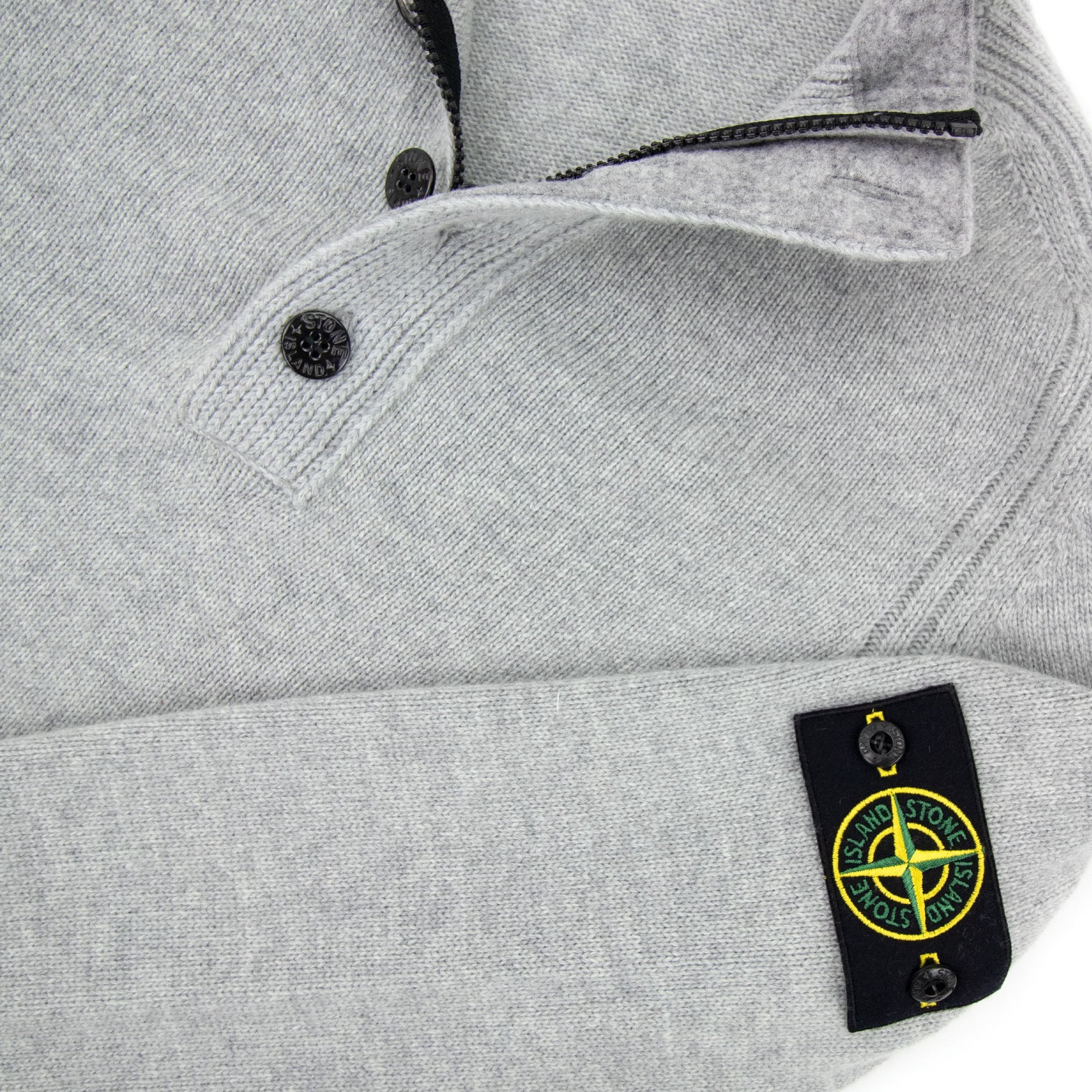 Stone Island Zip And Button Pop Over Sweater Light Grey Voo61