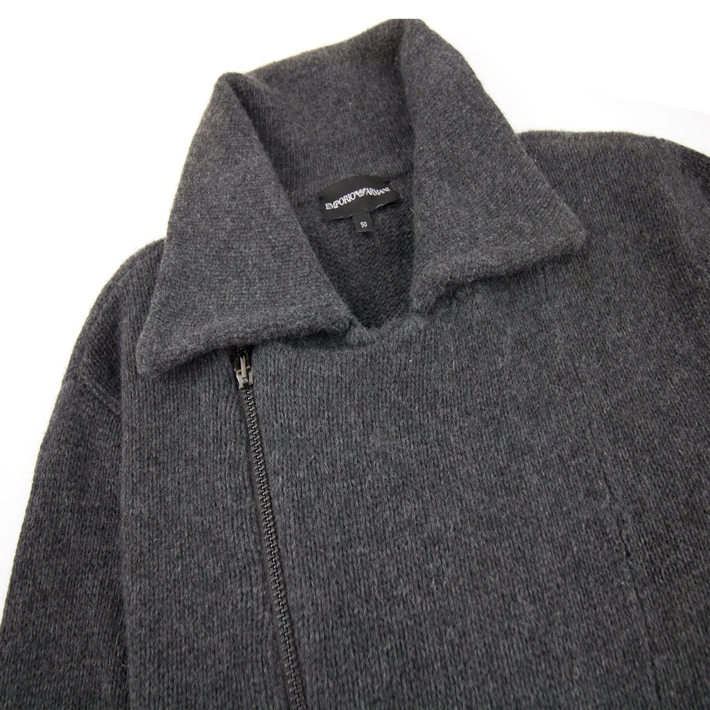 Emporio Armani Cotton Zip Up Knit Sweatshirt Dark Grey