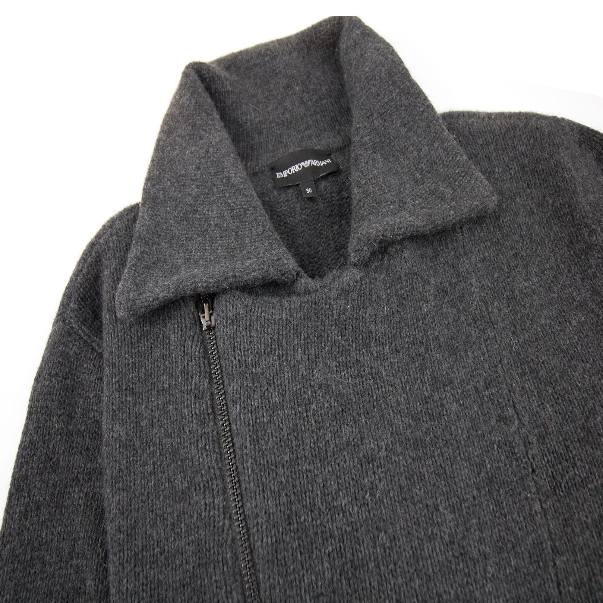 Emporio Armani Cotton Zip Up Knit Sweatshirt Dark Grey