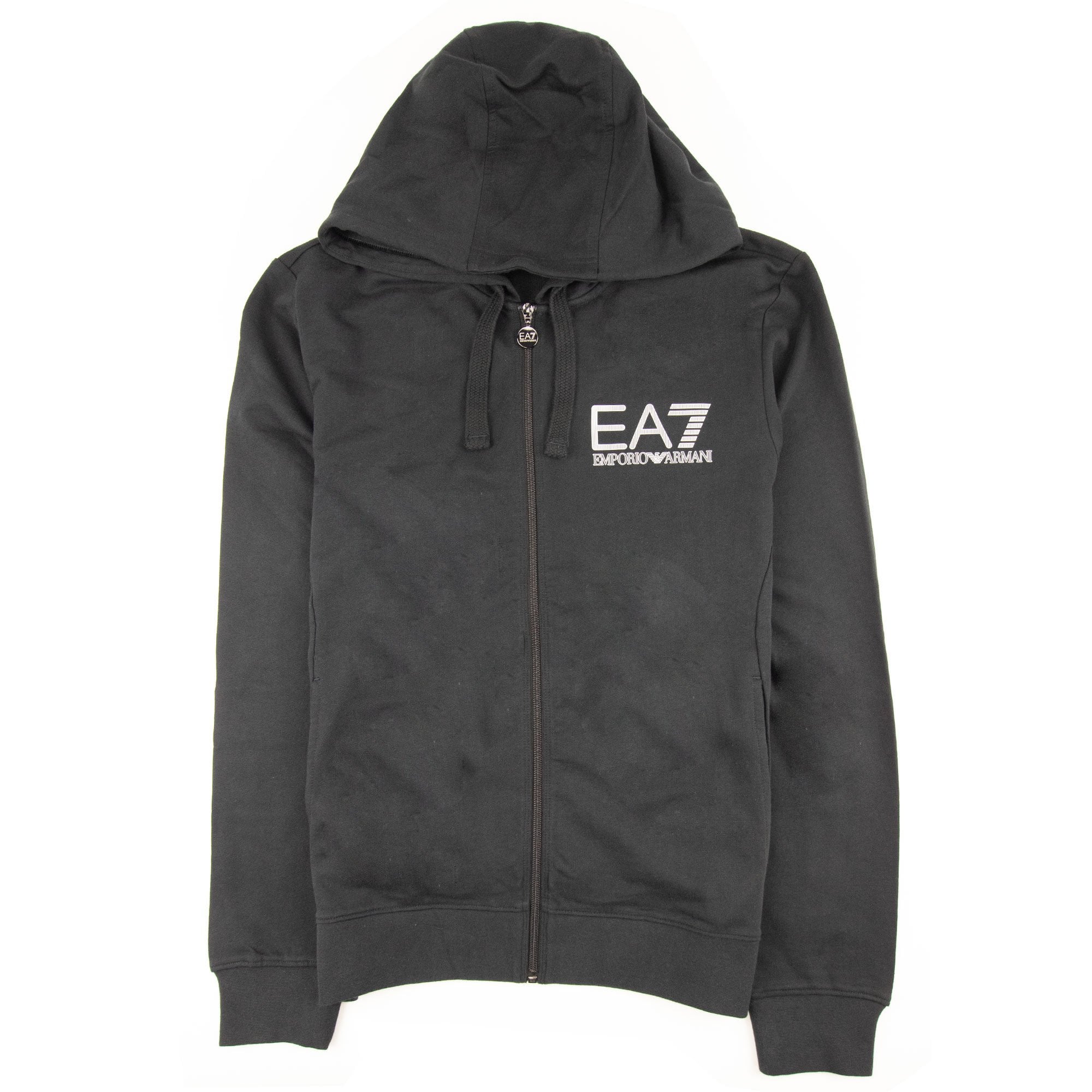 Ea7 Silver Large Logo Hoodied Sweatshirt Black