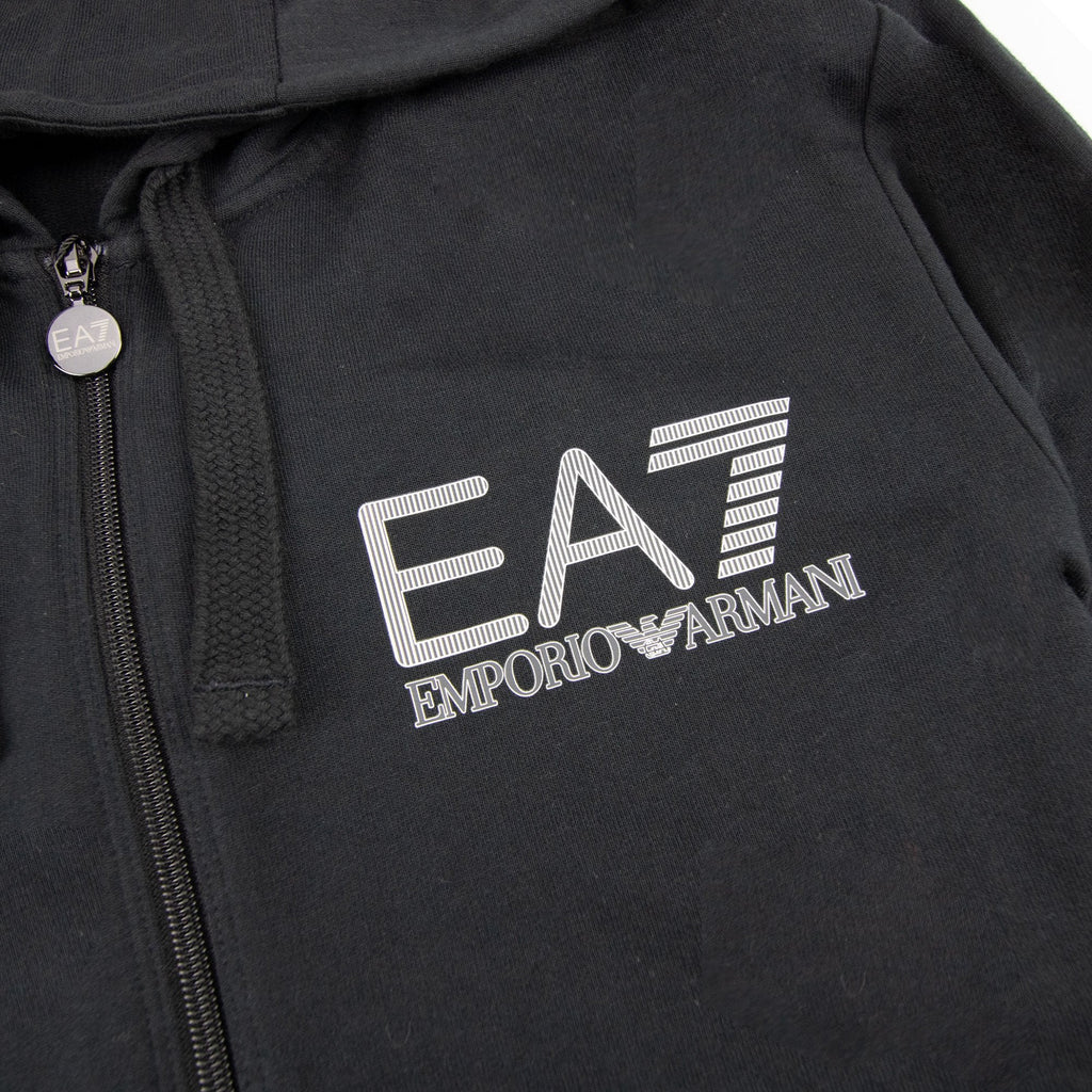 Ea7 Silver Large Logo Hoodied Sweatshirt Black