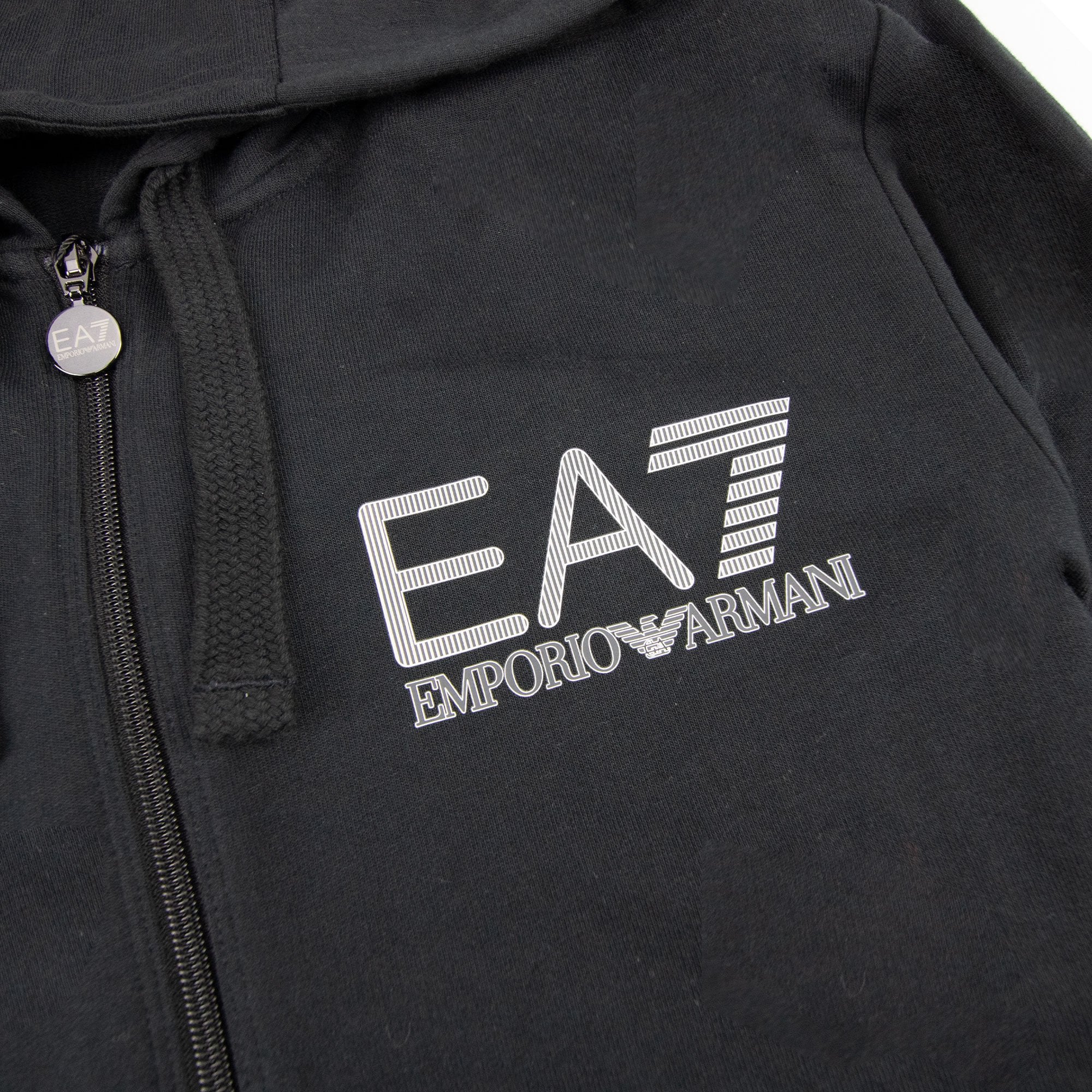 Ea7 Silver Large Logo Hoodied Sweatshirt Black