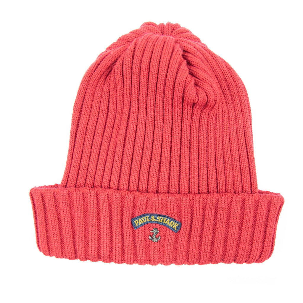 Paul And Shark Logo Ribbed Knitted Hat Red SA30