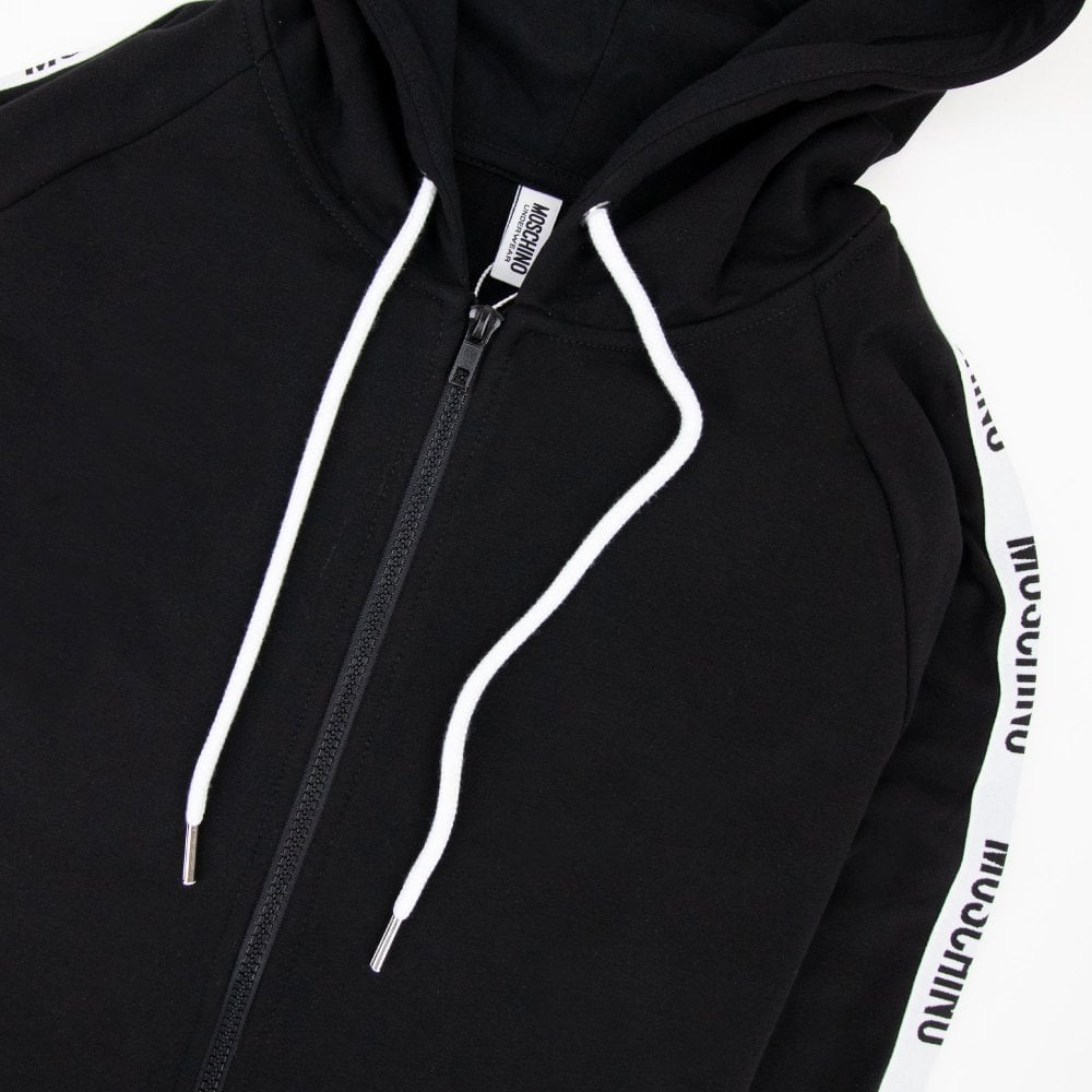 Moschino Underwear Arm Tape Logo Zip Up Hoody Black