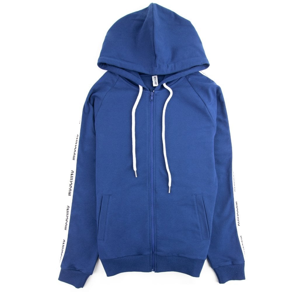 Moschino Underwear Arm Tape Logo Zip Up Hoody Blue