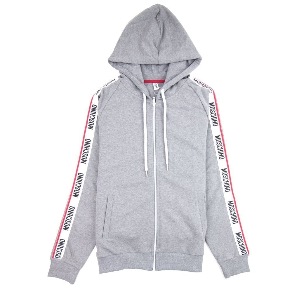Moschino Underwear Arm Tape Logo Zip Up Hoody Dark Grey