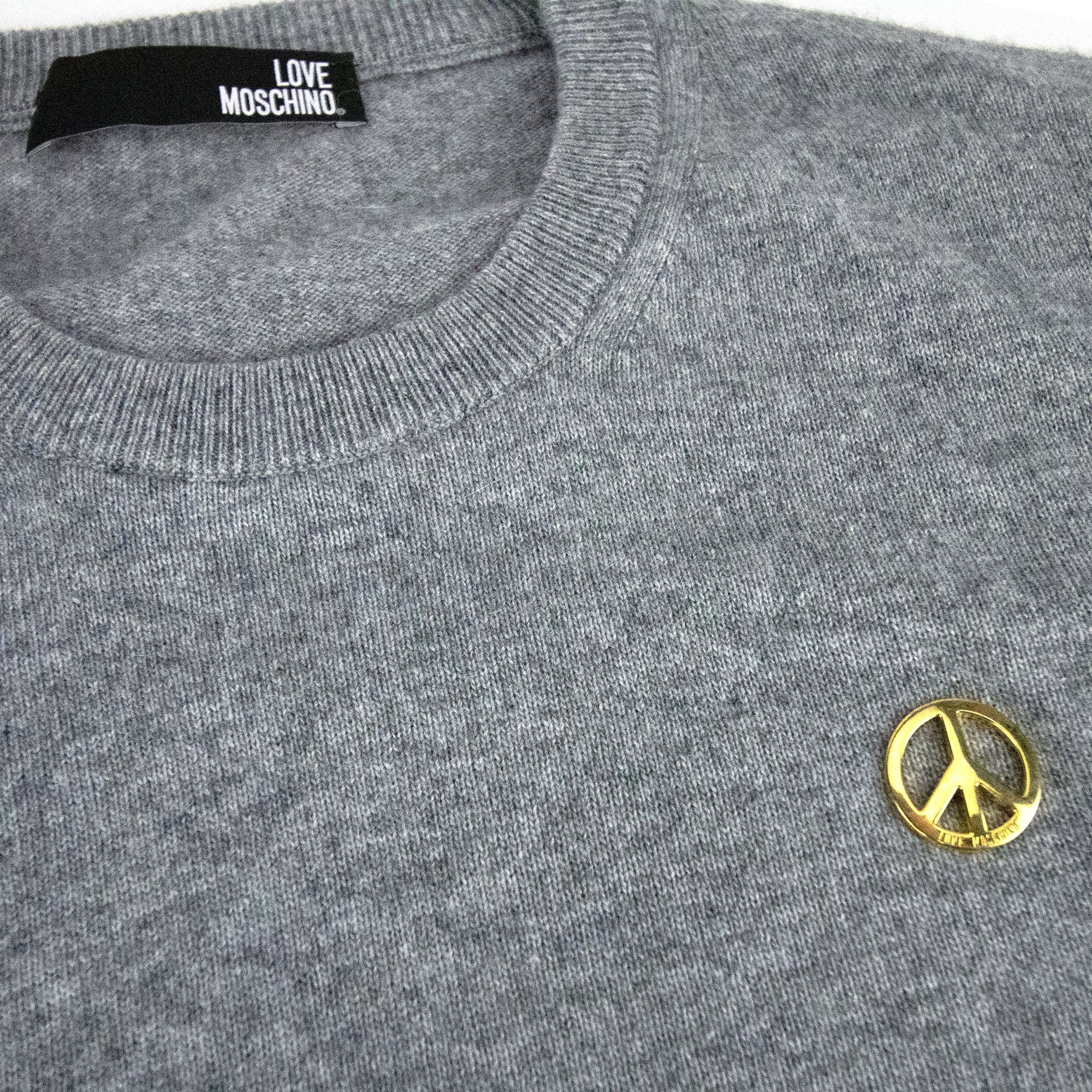 Love Moschino Gold Peace Logo Knit Sweater Grey SA30