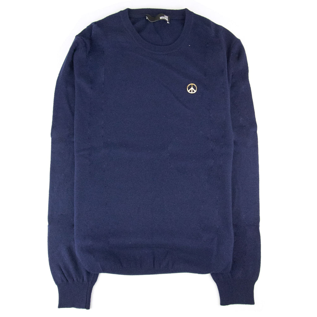 Love Moschino Gold Peace Logo Knit Sweat Navy Blue SA30