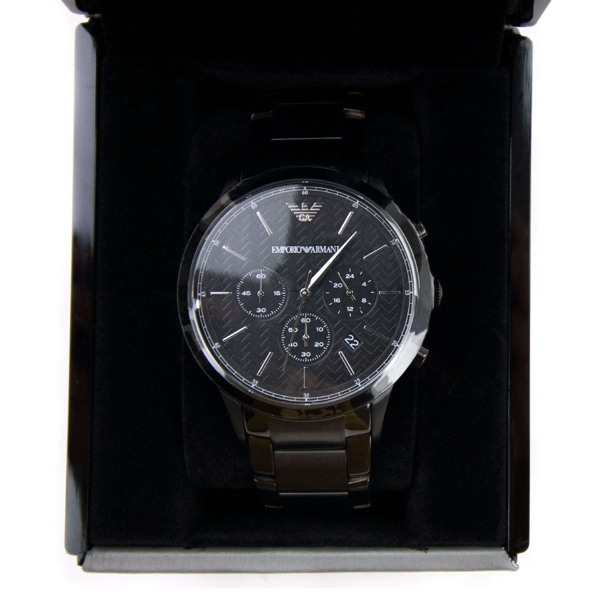 Emporio Armani Mens Black Renato Watch Black Stainless Steel
