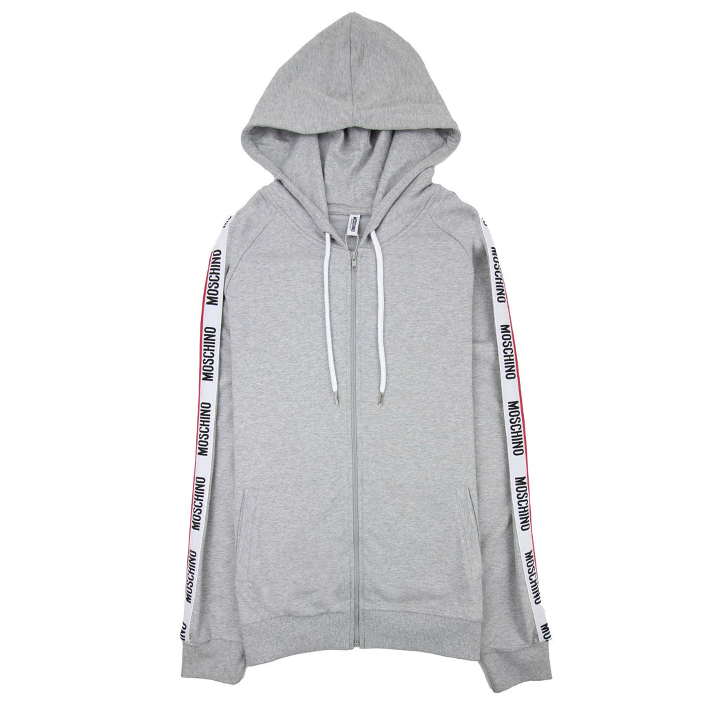 Moschino Underwear Arm Tape Logo Zip Up Hoody Light Grey