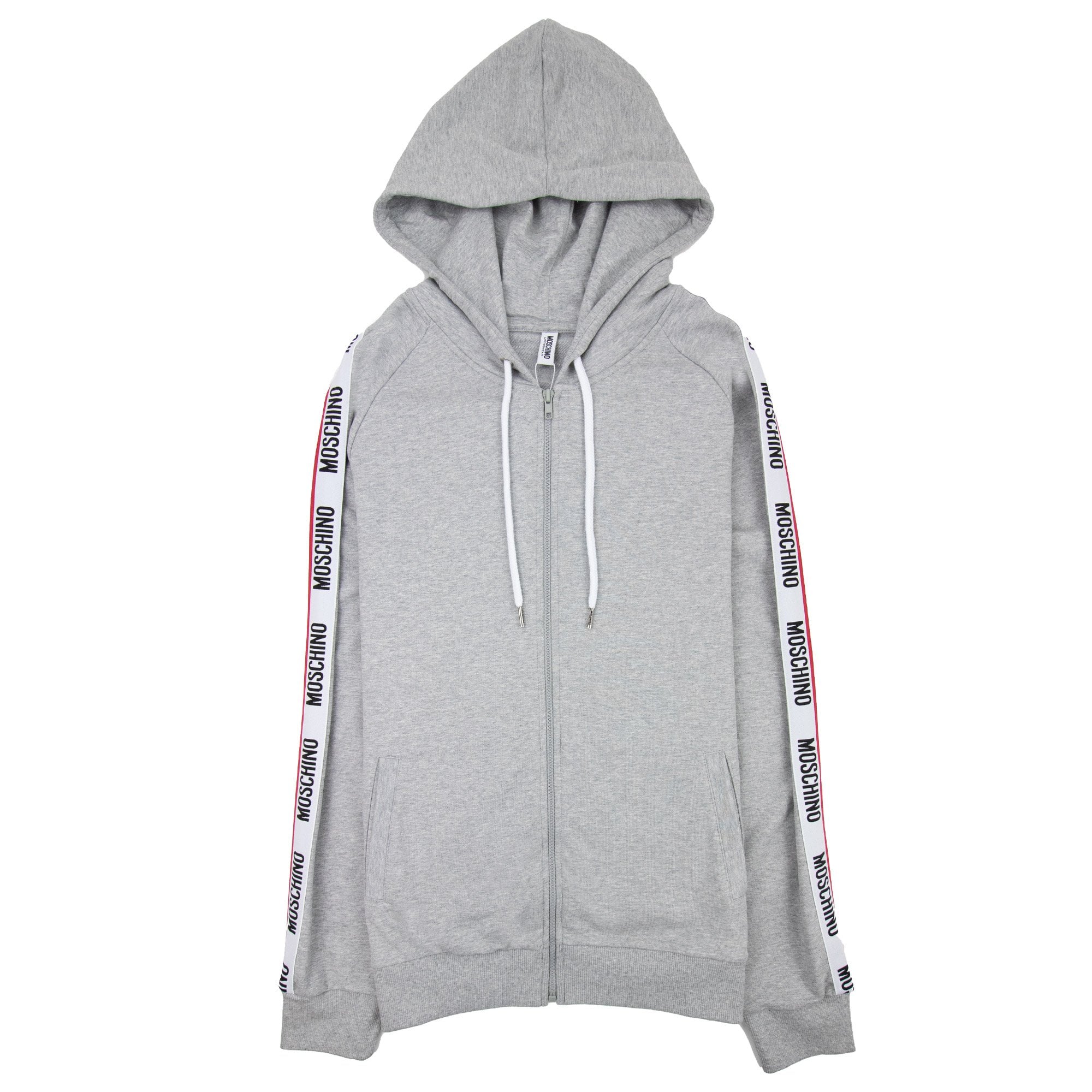 Moschino Underwear Arm Tape Logo Zip Up Hoody Light Grey
