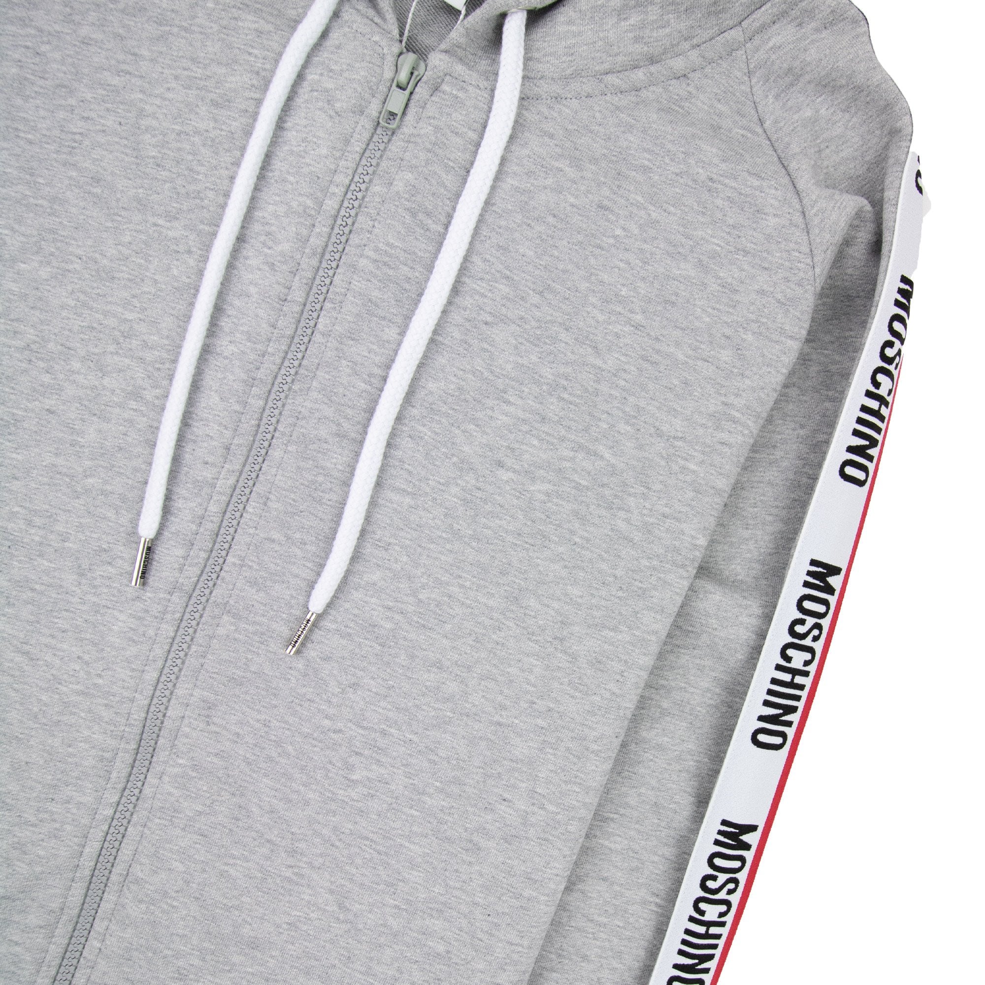 Moschino Underwear Arm Tape Logo Zip Up Hoody Light Grey