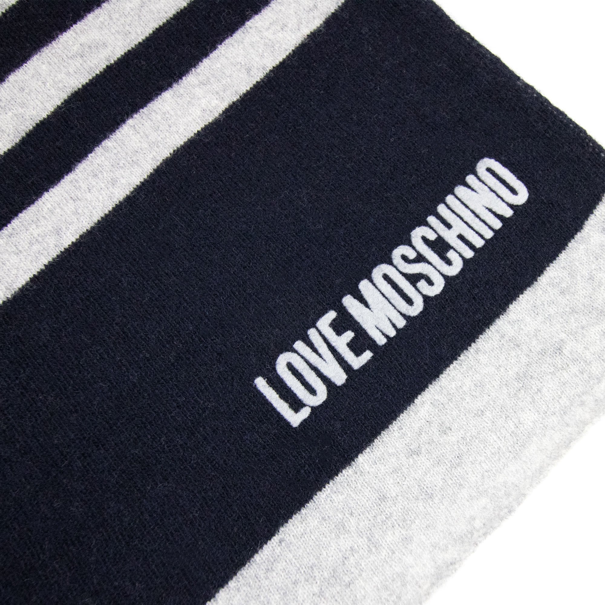 Love Moschino Stripe Logo Knitted Scarf Navy/grey
